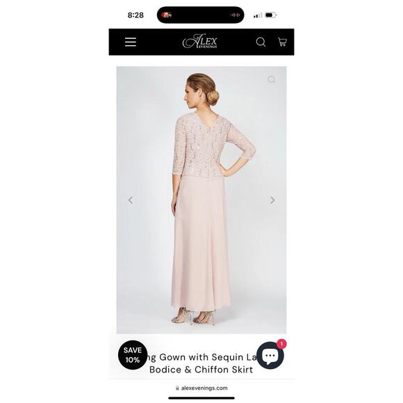 Alex Evenings Long Gown with Sequin Lace Bodice & Chiffon Skirt Women’s 12 New - Picture 8 of 10